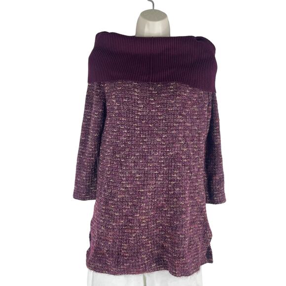 St. John Boucle Knit Tweed Metallic Tunic Sweater Red Size 0P - Picture 1 of 7